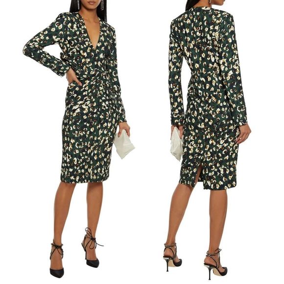 Badgley Mischka 🌟NEW🌟 Draped abstract green print dress. Size 4 - Picture 2 of 6